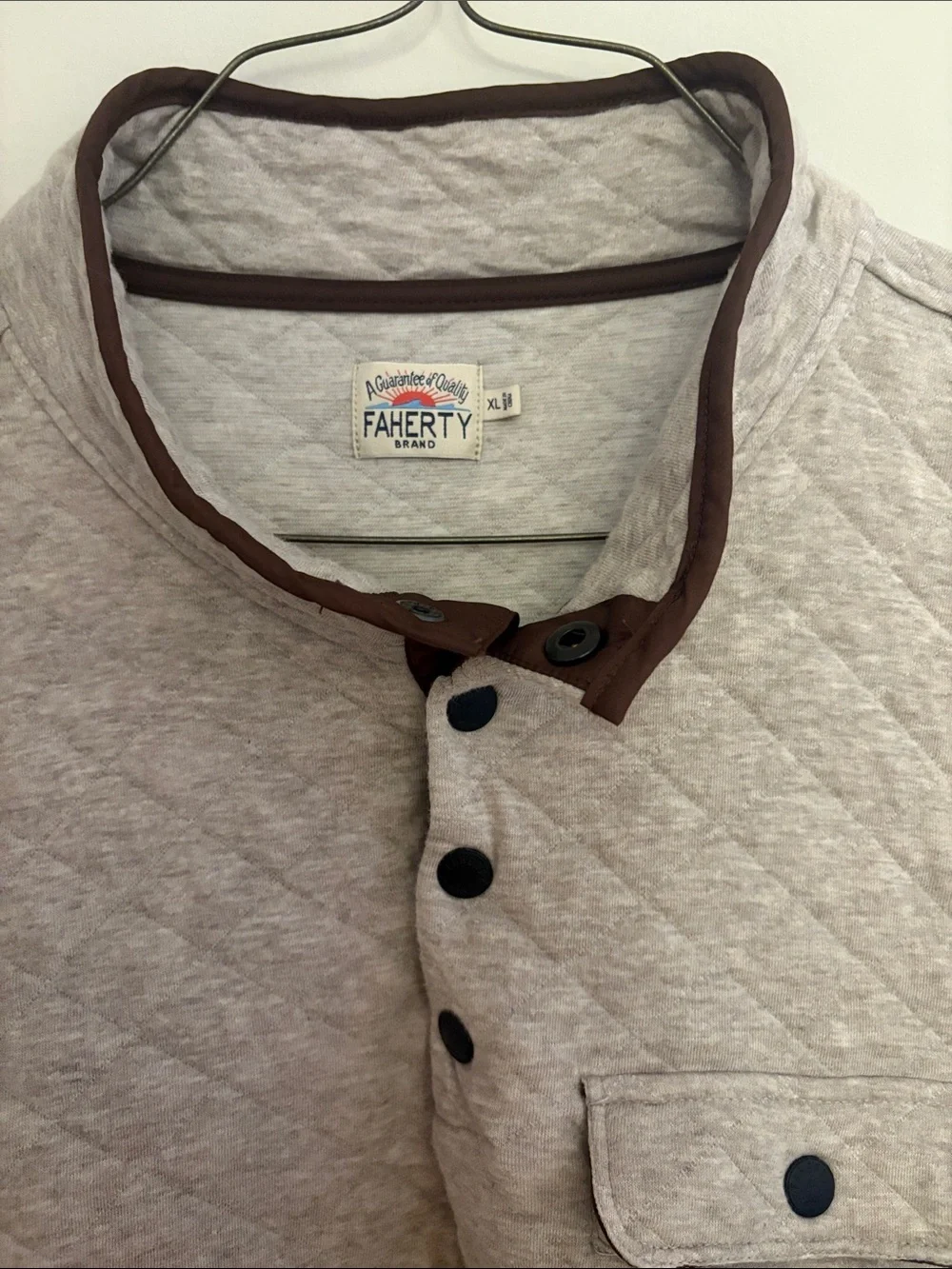 Faherty Epic Quilted Pullover Sweater - Oatmeal size XL